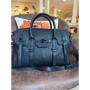 REBECCA MINKOFF SATCHEL BAG  JULES BLK ON BLK LEATHER & HARDWARE w/STRAP EUC